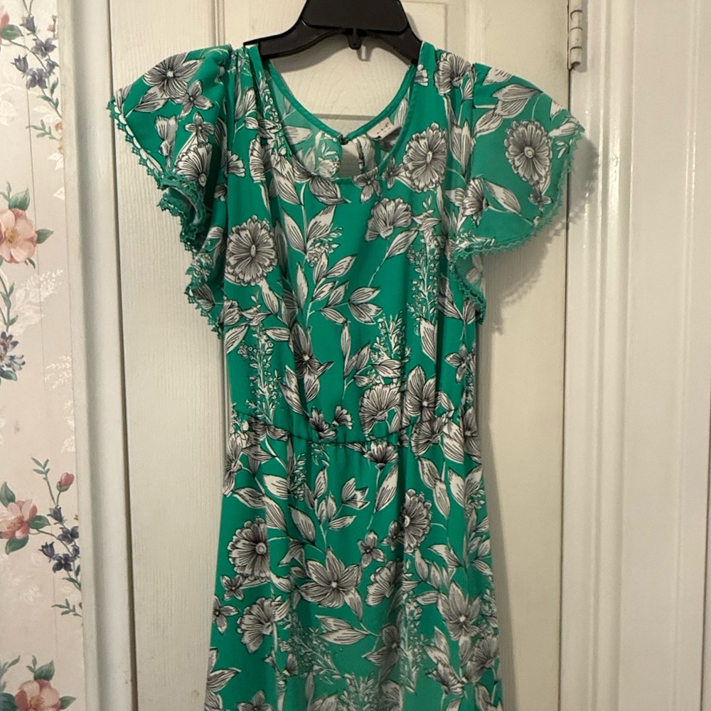 A New Day Green and Gray Floral Mini Dress